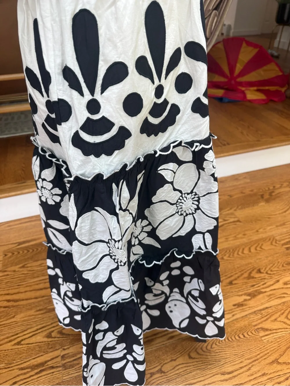 NWT FARM Rio Black & White Floral Tiered Maxi Cotton Dress Size M New